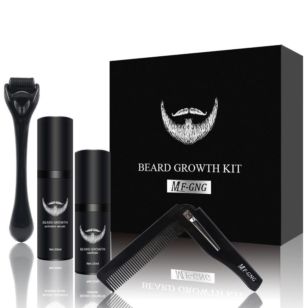 image-Cross-border offerings beard growth liquid nourishing care kit hair shaving beard growth kit microneedle beard comb