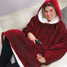 image-Microfiber Plush Coral Fleece Sherpa Blanket With Sleeves Super Soft Warm Outdoor Pocket Hoodie Adult Winter Hooded TV Blankets
