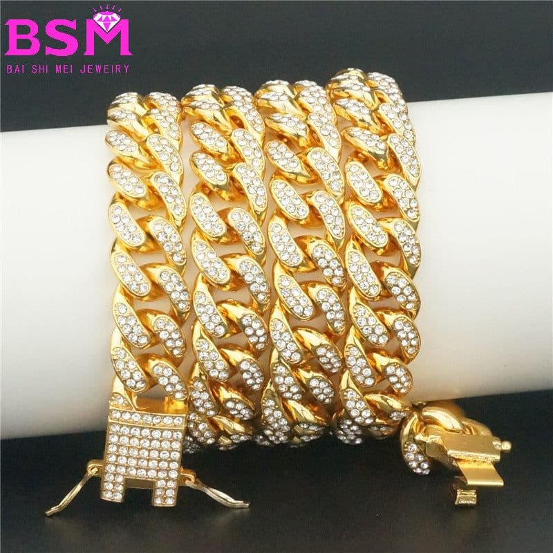 image-European and American hip-hop domineering 12.5mm full diamond gold chain Cuban chain necklace gold chain special direct sale