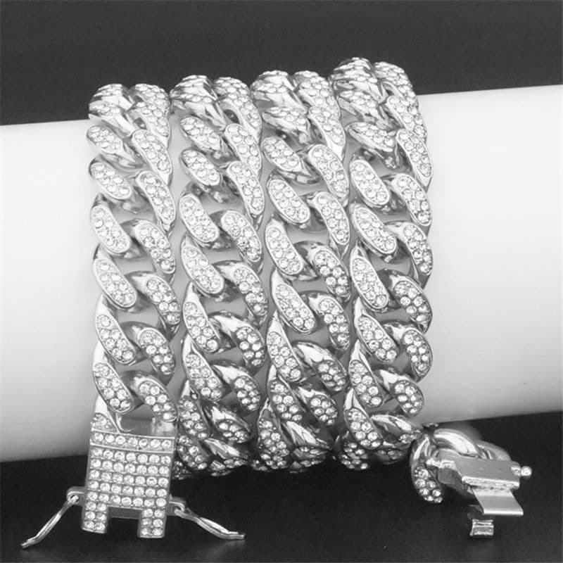 image-European and American hip-hop domineering 12.5mm full diamond gold chain Cuban chain necklace gold chain special direct sale