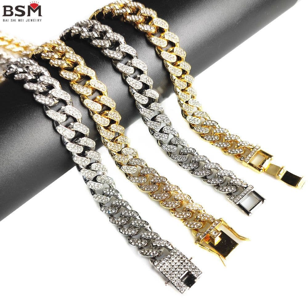 image-European and American hip-hop domineering 12.5mm full diamond gold chain Cuban chain necklace gold chain special direct sale