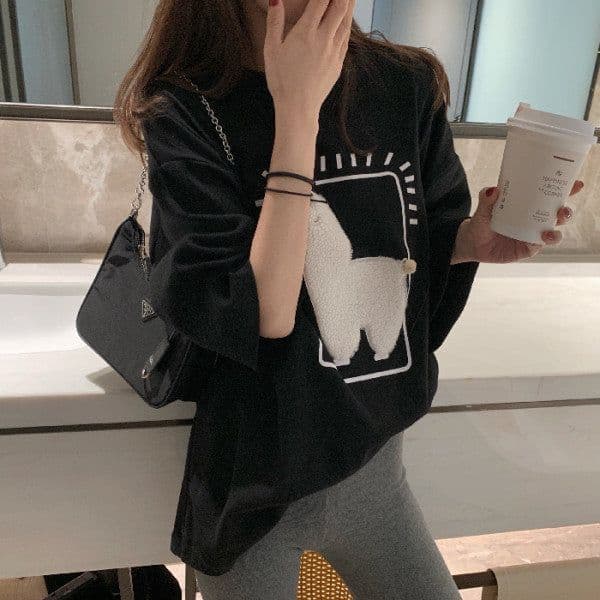 image-Spring and summer new three-dimensional alpaca short-sleeved T-shirt female Korean cartoon plus size fat mm200 catties blouse female one generation