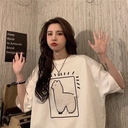 image-Spring and summer new three-dimensional alpaca short-sleeved T-shirt female Korean cartoon plus size fat mm200 catties blouse female one generation