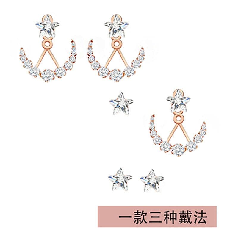 image-Love’s Crash Landing Sun Yezhen Same earrings, exquisite stars and moon, Yoon Shili, a three-wear back-hanging earring