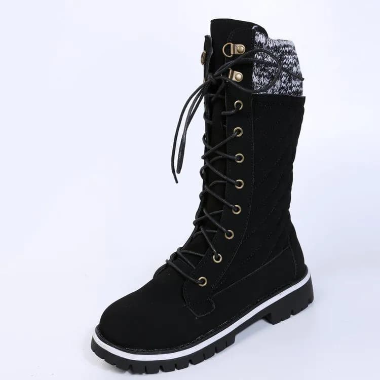 image-2021 cross-border foreign trade new European and American solid color snow boots autumn and winter women's mid-tube flat heel side zipper round head Martin boots
