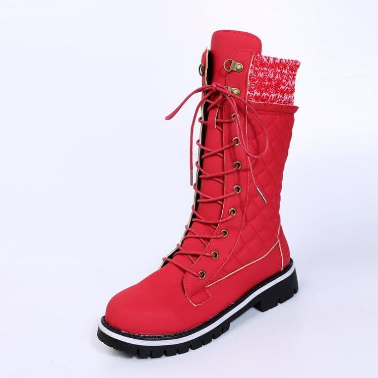 image-2021 cross-border foreign trade new European and American solid color snow boots autumn and winter women's mid-tube flat heel side zipper round head Martin boots