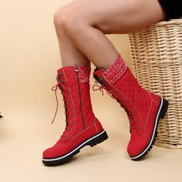 image-2021 cross-border foreign trade new European and American solid color snow boots autumn and winter women's mid-tube flat heel side zipper round head Martin boots