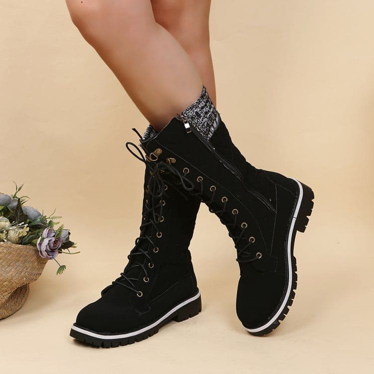 image-2021 cross-border foreign trade new European and American solid color snow boots autumn and winter women's mid-tube flat heel side zipper round head Martin boots