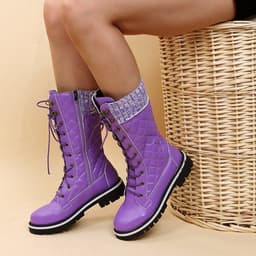 image-2021 cross-border foreign trade new European and American solid color snow boots autumn and winter women's mid-tube flat heel side zipper round head Martin boots