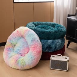 image-Plush cat litter kennel round removable and washable pet mat winter warm rainbow Teddy deer dog kennel wholesale