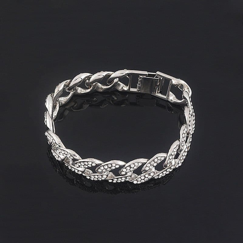 image-European and American popular hip-hop accessories full diamond Miami Cuban chain necklace Hiphop rap bracelet Cuban gold and silver chain