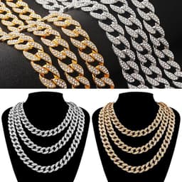 image-European and American popular hip-hop accessories full diamond Miami Cuban chain necklace Hiphop rap bracelet Cuban gold and silver chain