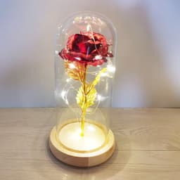 image-Glass cover rose flower gold leaf flower with led lights color gold eternal flower Valentine's day Christmas ornaments cross-border supply