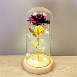 image-Glass cover rose flower gold leaf flower with led lights color gold eternal flower Valentine's day Christmas ornaments cross-border supply