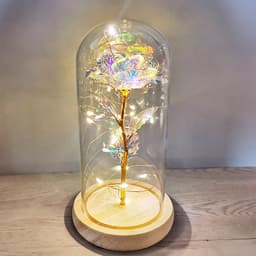image-Glass cover rose flower gold leaf flower with led lights color gold eternal flower Valentine's day Christmas ornaments cross-border supply