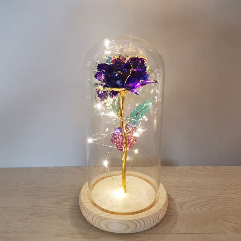 image-Glass cover rose flower gold leaf flower with led lights color gold eternal flower Valentine's day Christmas ornaments cross-border supply