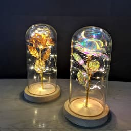 image-Glass cover rose flower gold leaf flower with led lights color gold eternal flower Valentine's day Christmas ornaments cross-border supply