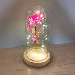 image-Glass cover rose flower gold leaf flower with led lights color gold eternal flower Valentine's day Christmas ornaments cross-border supply