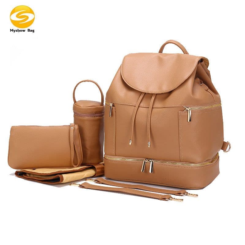 image-The source factory directly supplies double-layer waterproof dual-use mommy bags, PU maternal and baby bags and shoulder mommy backpacks