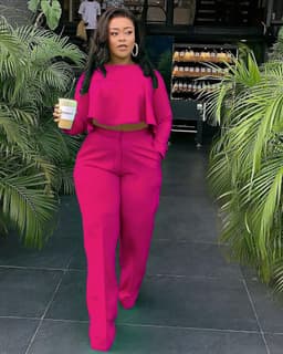 image-D8454 Autumn/winter new style, short front and long back, fashion back pleated solid color wide legs. Standing two-piece set in stock