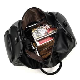 image-Men's leather travel bag black gym bag with shoe position cylinder handbag top layer cowhide messenger bag round bucket bag