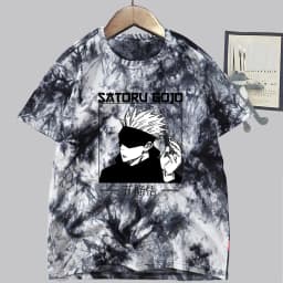 image-Conjuration back battle Gojo Goku tie-dye shirt for men and women loose short-sleeved T-shirt casual couple half-sleeved trendy new