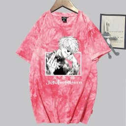 image-Conjuration back battle Gojo Goku tie-dye shirt for men and women loose short-sleeved T-shirt casual couple half-sleeved trendy new