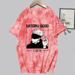 image-Conjuration back battle Gojo Goku tie-dye shirt for men and women loose short-sleeved T-shirt casual couple half-sleeved trendy new