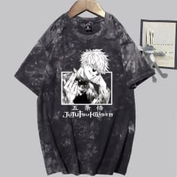 image-Conjuration back battle Gojo Goku tie-dye shirt for men and women loose short-sleeved T-shirt casual couple half-sleeved trendy new