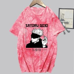 image-Conjuration back battle Gojo Goku tie-dye shirt for men and women loose short-sleeved T-shirt casual couple half-sleeved trendy new