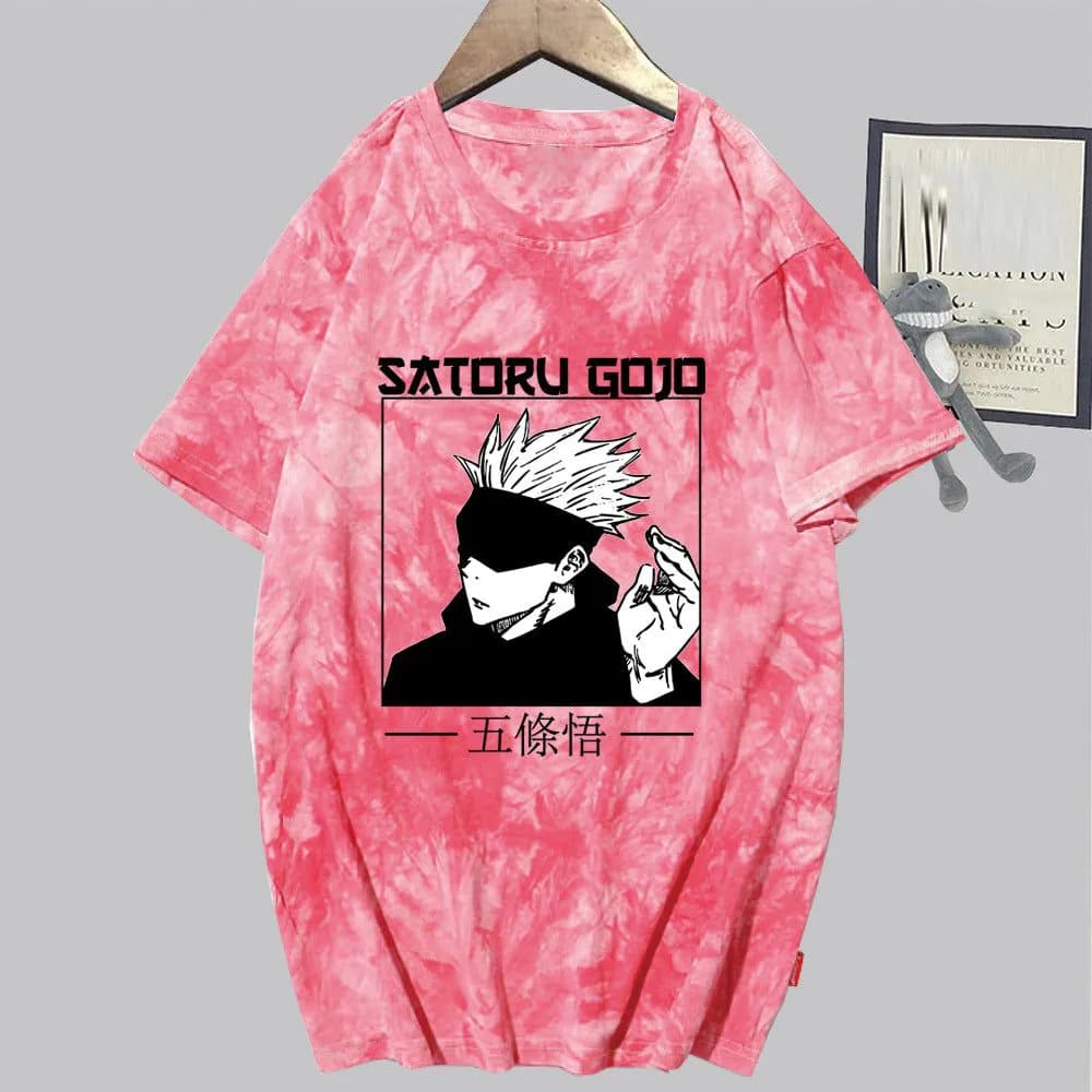 image-Conjuration back battle Gojo Goku tie-dye shirt for men and women loose short-sleeved T-shirt casual couple half-sleeved trendy new