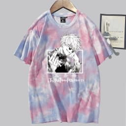 image-Conjuration back battle Gojo Goku tie-dye shirt for men and women loose short-sleeved T-shirt casual couple half-sleeved trendy new