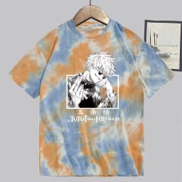 image-Conjuration back battle Gojo Goku tie-dye shirt for men and women loose short-sleeved T-shirt casual couple half-sleeved trendy new