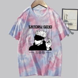 image-Conjuration back battle Gojo Goku tie-dye shirt for men and women loose short-sleeved T-shirt casual couple half-sleeved trendy new