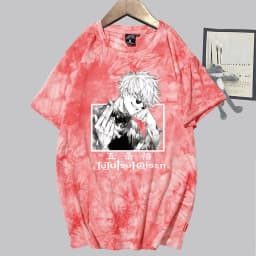 image-Conjuration back battle Gojo Goku tie-dye shirt for men and women loose short-sleeved T-shirt casual couple half-sleeved trendy new