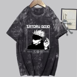 image-Conjuration back battle Gojo Goku tie-dye shirt for men and women loose short-sleeved T-shirt casual couple half-sleeved trendy new