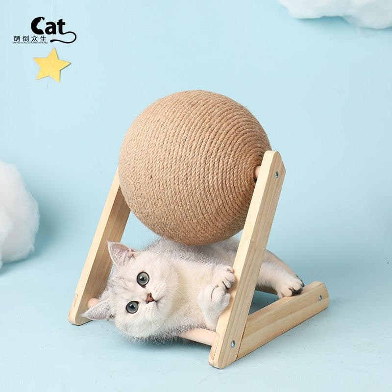 image-Cat scratcher wooden cat scratching ball cat grinding claw hand wrapped sisal rope cat climbing frame cat scratching post scratch resistant cat toy