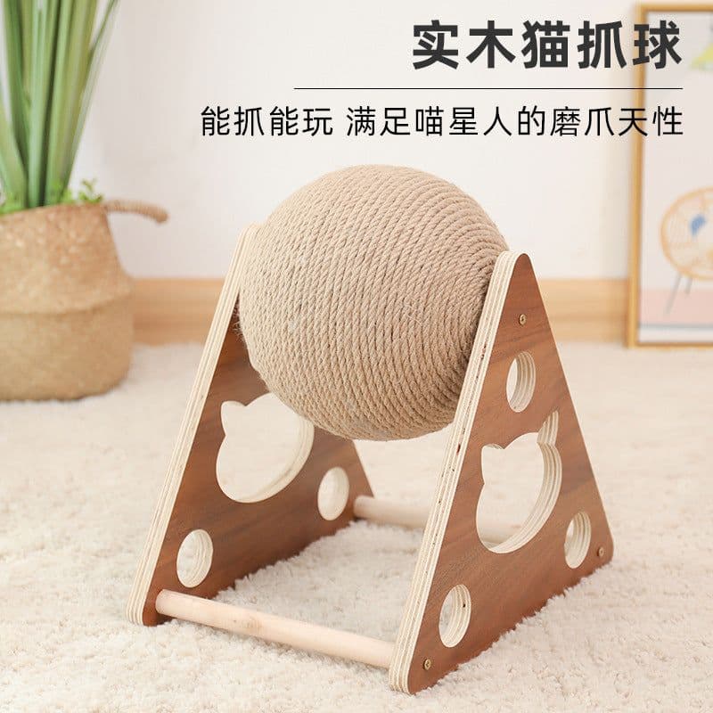 image-Cat scratcher wooden cat scratching ball cat grinding claw hand wrapped sisal rope cat climbing frame cat scratching post scratch resistant cat toy
