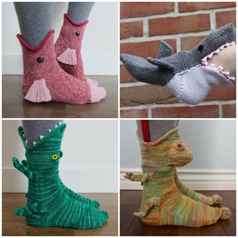 image-New cross-border knitted crocodile socks Shark crocodile chameleon cartoon socks Cute animal wool knitted socks