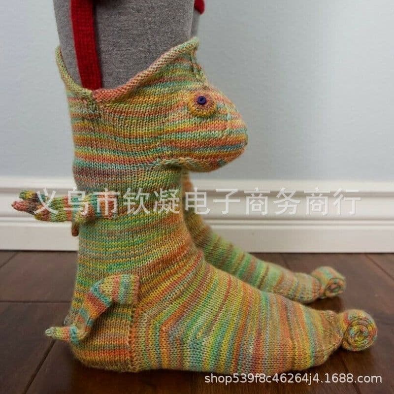 image-New cross-border knitted crocodile socks Shark crocodile chameleon cartoon socks Cute animal wool knitted socks