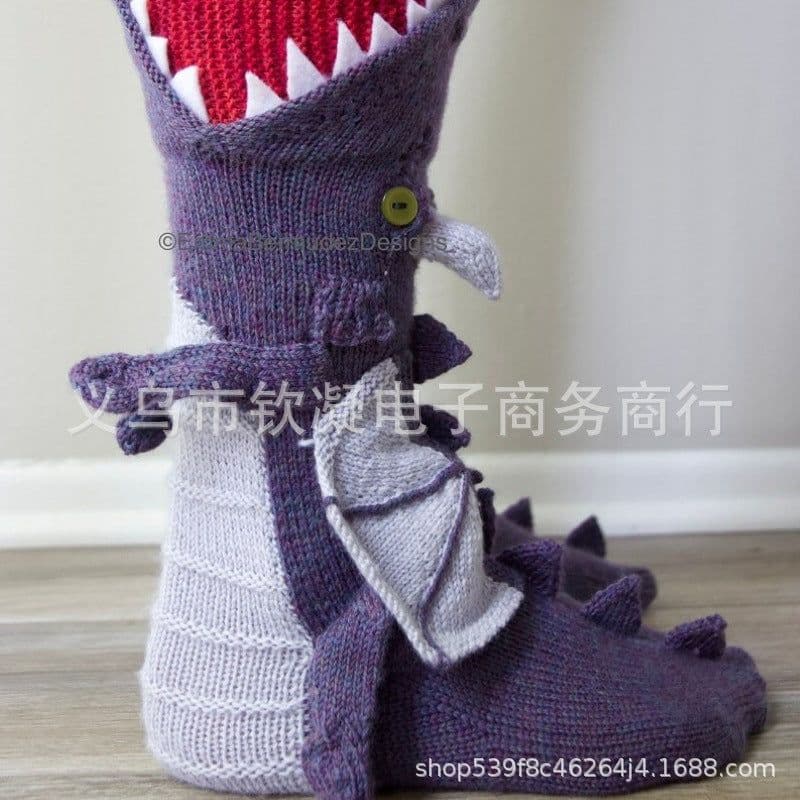 image-New cross-border knitted crocodile socks Shark crocodile chameleon cartoon socks Cute animal wool knitted socks