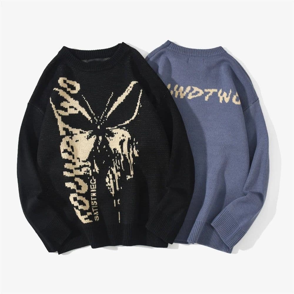 image-AliExpress foreign trade 2021 autumn and winter models European and American style women's headgear butterfly pattern jacquard sweater warm sweater