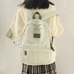 image-Mori simple lattice school bag female students Korean version of junior high school high school large-capacity backpack wild college student backpack