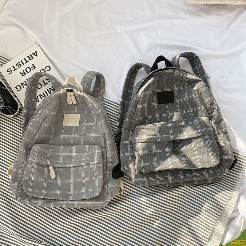 image-Mori simple lattice school bag female students Korean version of junior high school high school large-capacity backpack wild college student backpack