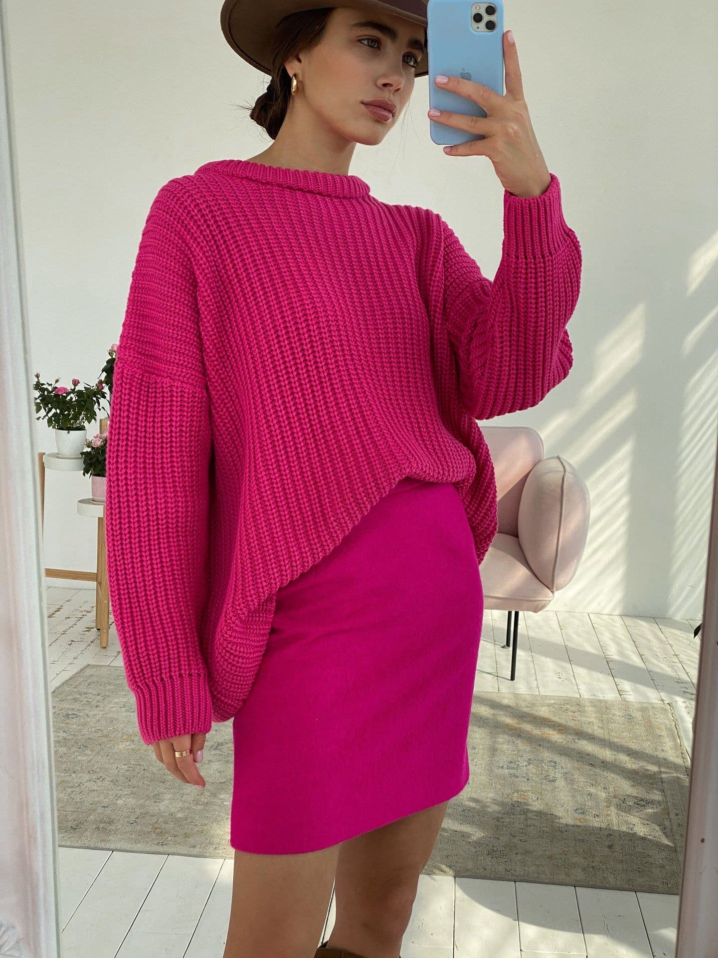 image-AliExpress jacket 2021 new Amazon plus size sweater loose candy color round neck sweater women's foreign trade