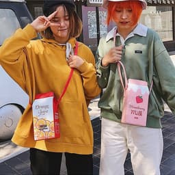 image-2020 summer new printed fruit pu small shoulder bag girl cute cute cartoon strawberry banana milk shoulder bag