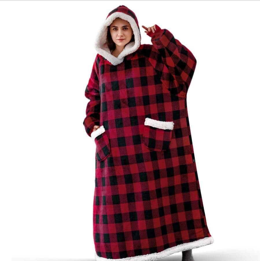image-Christmas Hoodie Winter 2021 Warm Long Lazy Wear Big Red Elk Print Blanket