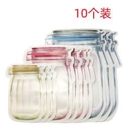 image-10pcs Mason Bottle Ziplock Bag Portable Sealed Food Storage Bag Transparent Snack Moisture-proof Preservation Bag
