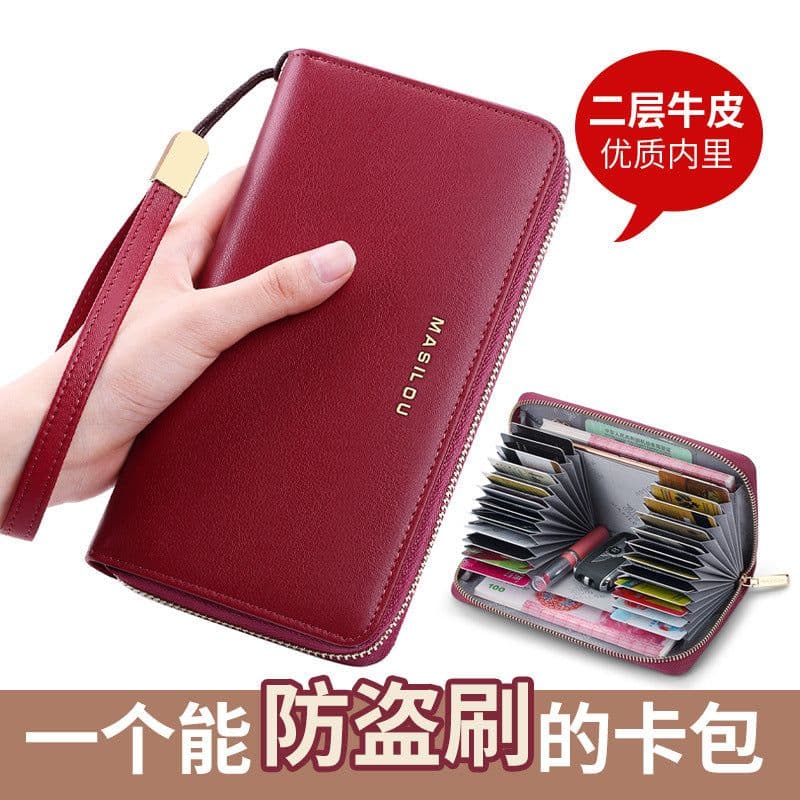 image-Factory direct supply leather ladies wallets anti-theft swipe multi-card zip card holder long large-capacity multi-function wallet