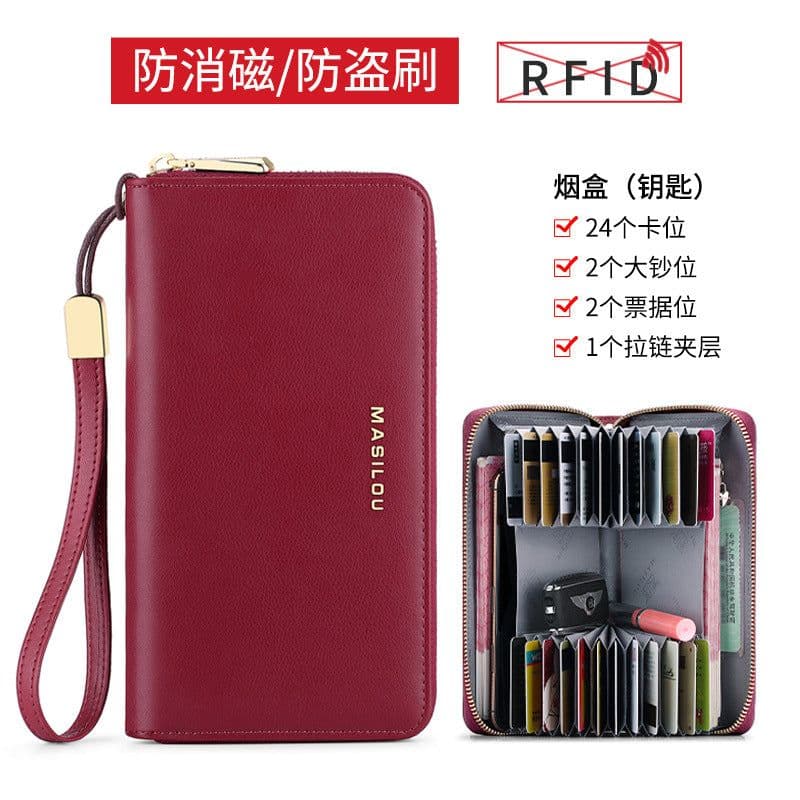 image-Factory direct supply leather ladies wallets anti-theft swipe multi-card zip card holder long large-capacity multi-function wallet
